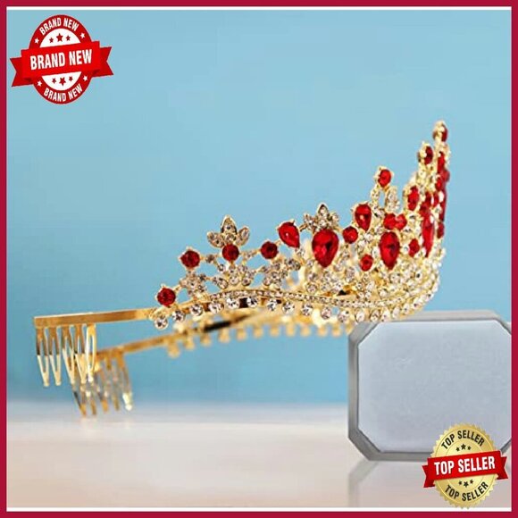 Gold Baroque Queen Crown Tiara with Comb for Weddings & Parties main image 6